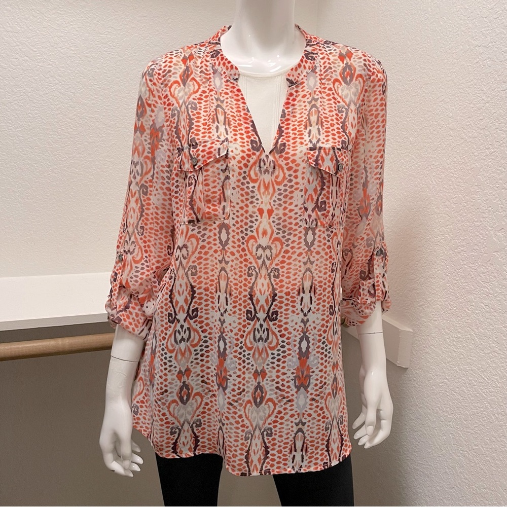 🆕Two by Vince Camuto Autumn Snakeskin Print Pull-Over blouse Sz L